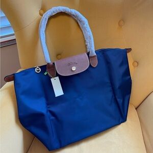 Longchamp Royal Blue Tote with Brown Accents